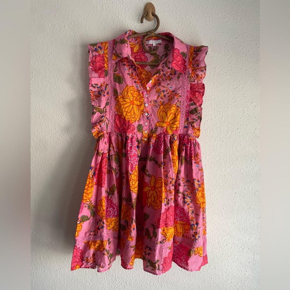 Olivacious Floral Ruffle Mini Dress Pink and Orange